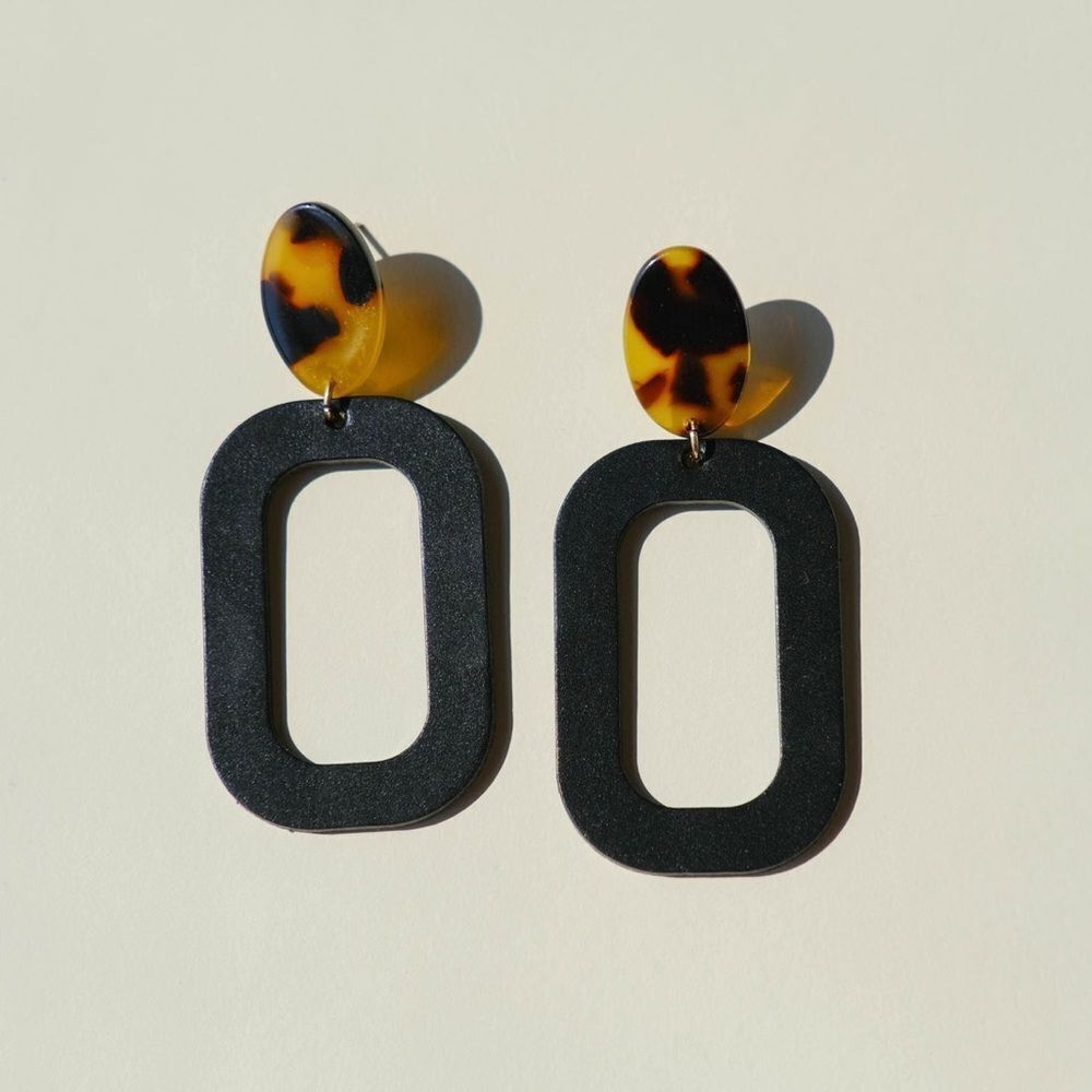 Nickel & Suede Black Bloch Leather Earrings